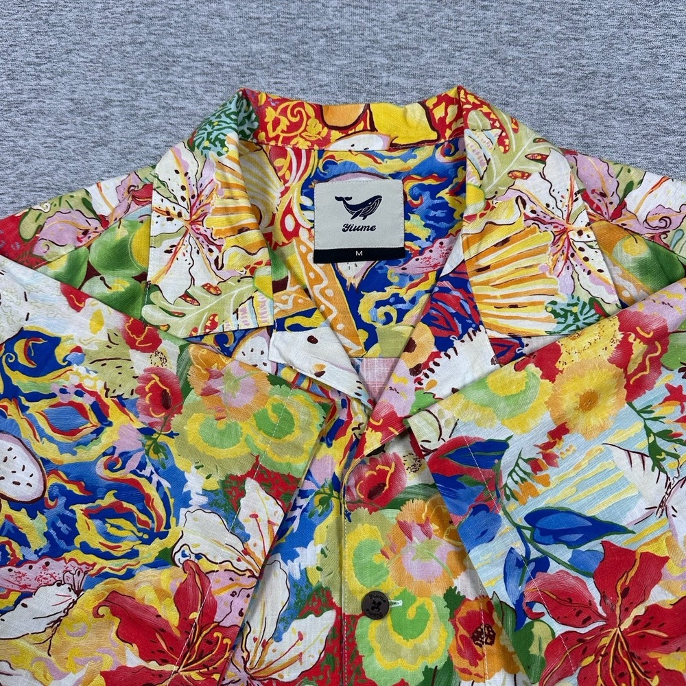 Yiume Hawaiian Shirt Mens Medium Colorful Button Up Loop Collar Camp Tropical